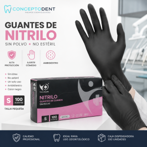 Guantes de Nitrilo Negro Sin Polvo Talla S – Caja 100 Unidades | NovaCure